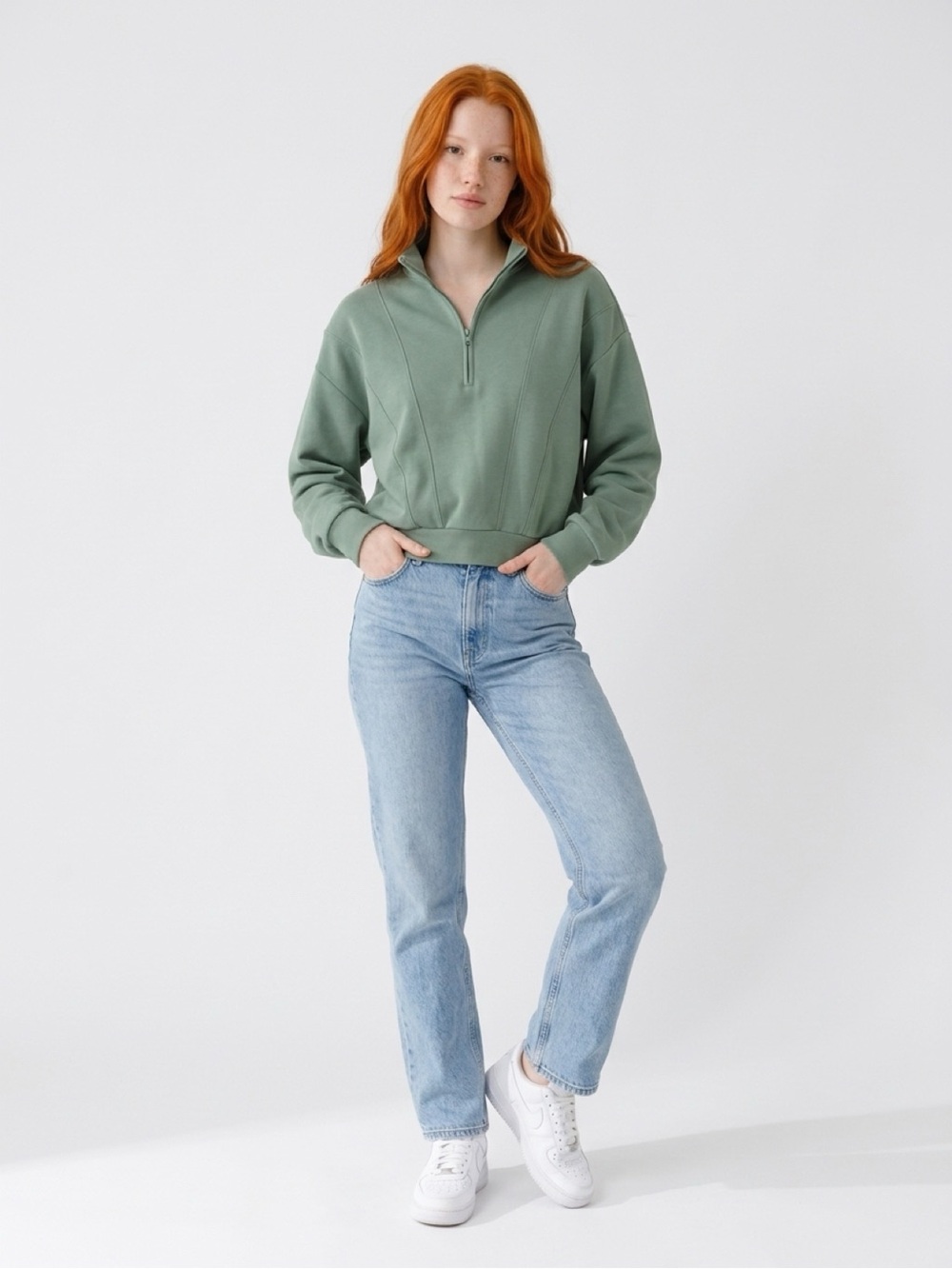 Victoria's Secret Green Quarter Zip Pullover Sweatshirt Size L